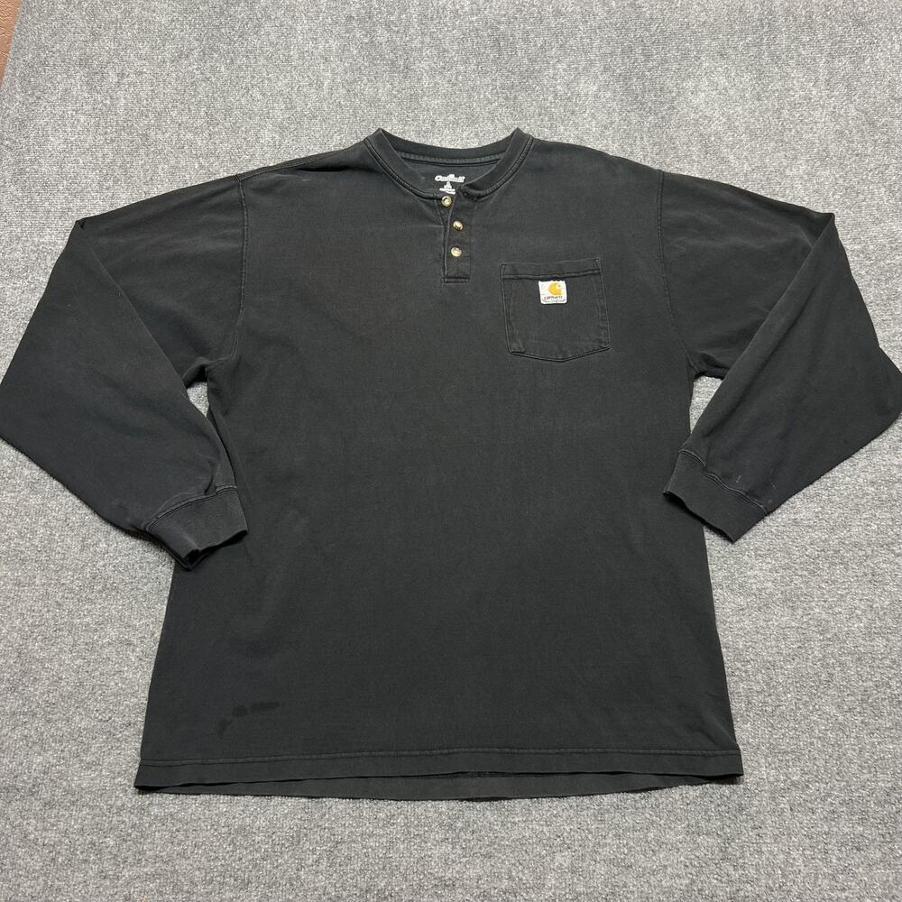 Carhartt Henley Shirt Mens LT Black Long Sleeve Pocket Workwear K128 BLK *Flaw